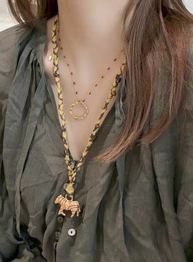 青岛出口度假风大斑马编绳长项链民族风百搭项链个性小众项链