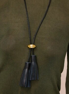 青岛出口复古皮革长款流苏毛衣链简约个性百搭长款吊坠小众项链