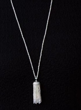 青岛出口韩国博主同款珍珠流苏项链春夏长款百搭花丝盖珍珠白项链