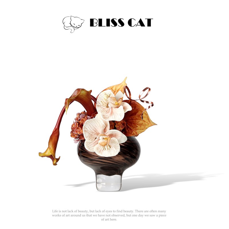 老钱风黑金玻璃花k瓶插花架空层样板房客厅茶几花艺高级感中古摆