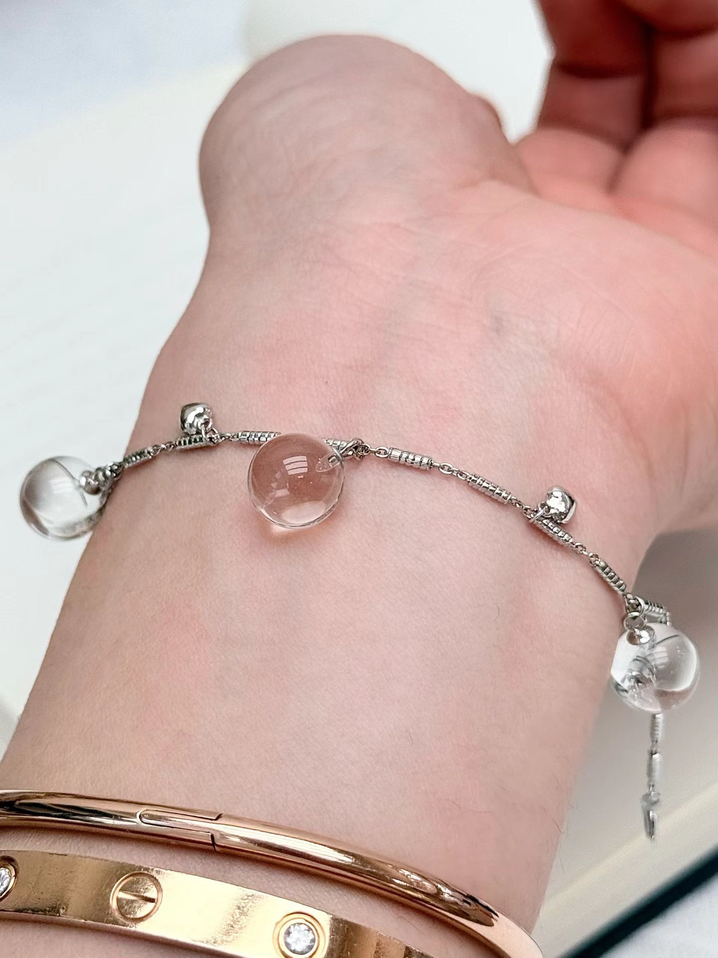 天然白水晶手链女款单圈手串送女友闺蜜生日礼物