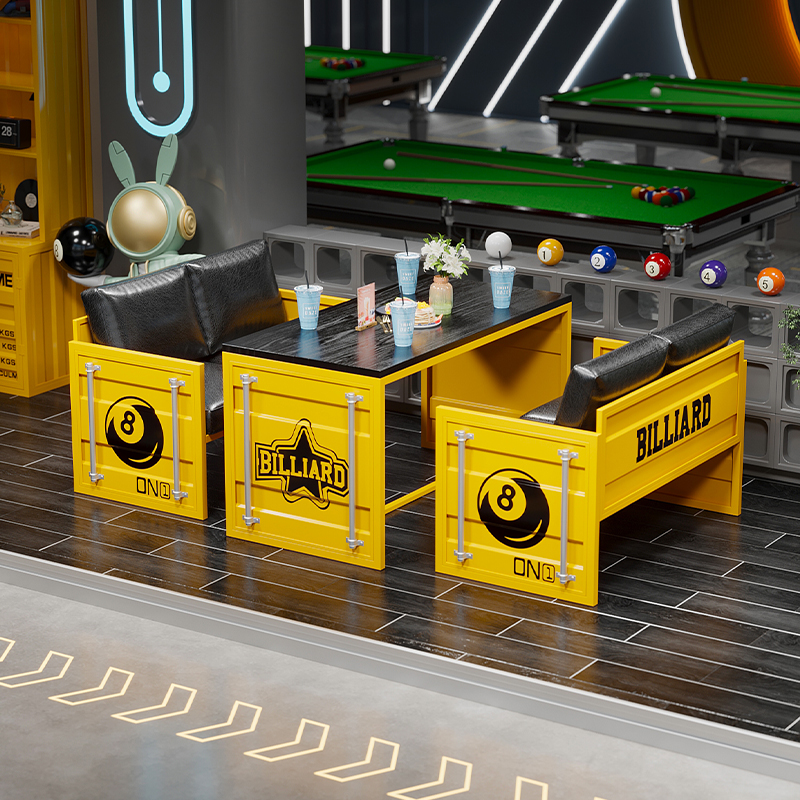 工业风台球厅咖啡厅卡座铁艺沙发奶茶店商用饭厅集装箱桌椅组合