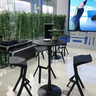 新2023高脚岩板吧台小圆桌方桌现代简约奶茶店咖啡店商务洽谈桌户