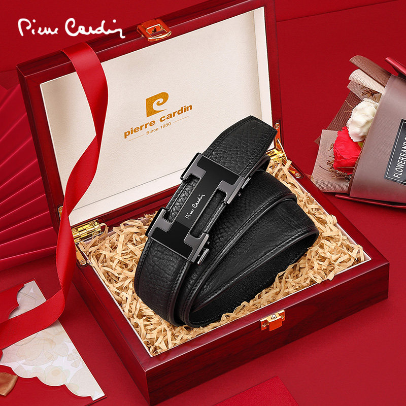 皮尔卡丹腰带男款真皮自动扣商务简约牦牛皮皮带男士礼物高档品牌