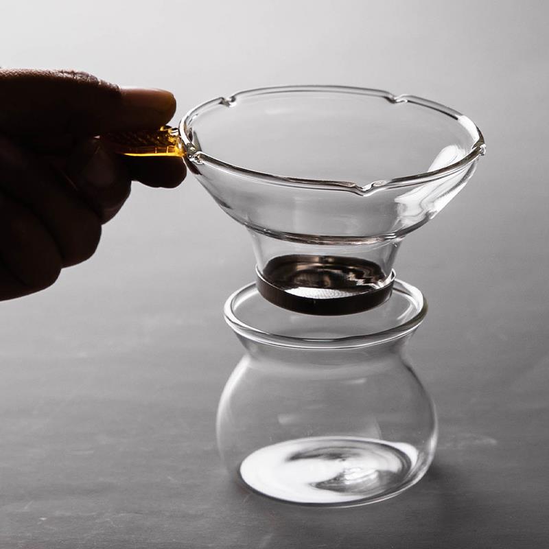小土选物 黄叶玻璃茶漏 不锈钢超细滤网 茶滤带支架茶叶过滤器