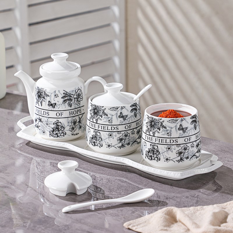 复古陶瓷调味罐醋壶油壶调料盒组合厨房佐料盐罐辣椒油罐带盖带勺