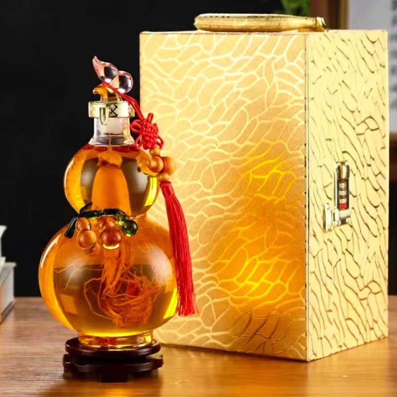 大口葫芦泡人参专用酒瓶加厚泡酒玻璃瓶创意空酒瓶家用密封药酒罐