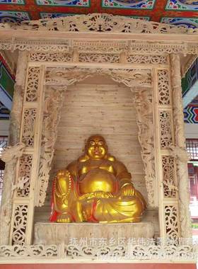 厂家定制寺庙实木佛龛精美贴金木雕佛龛、寺院神龛大佛龛