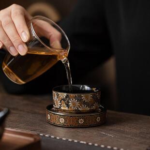 复古金银错纯手工陶瓷圆形隔热端杯垫家用紫砂壶盖置功夫零配件