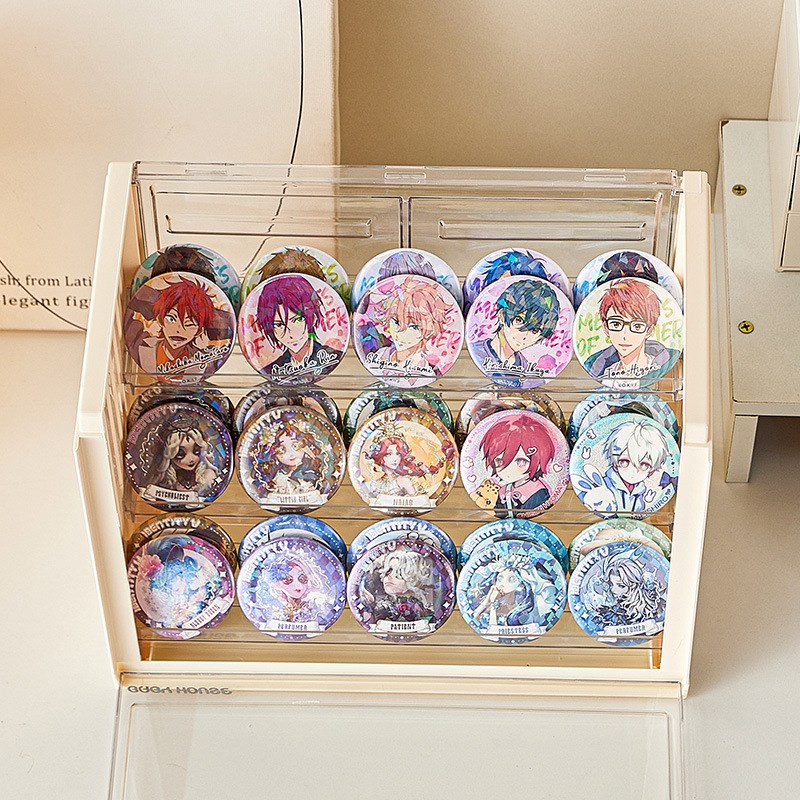 吧唧展示架透明桌面谷子收纳盒防尘阶梯架子立牌周边徽章置物架