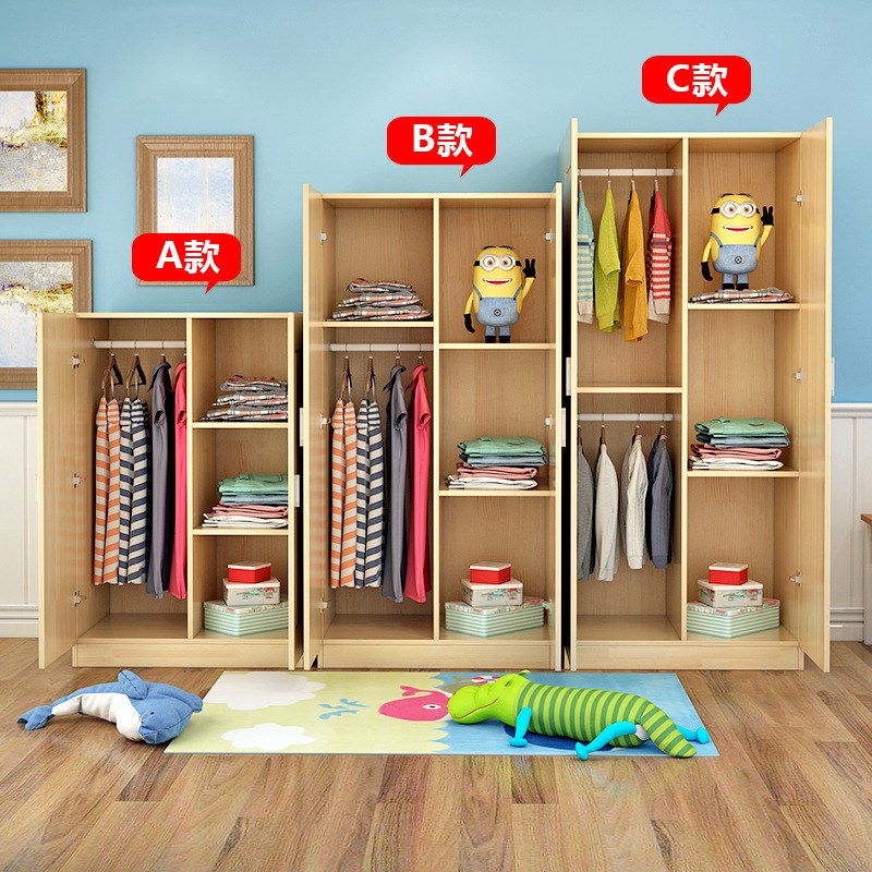 儿童实木衣柜两门收纳柜简约现代简易原木卧室双门平开门松木衣柜