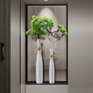 细长花瓶入户玄关电视柜壁龛摆件迎客松高级感客厅插花落地装 饰品