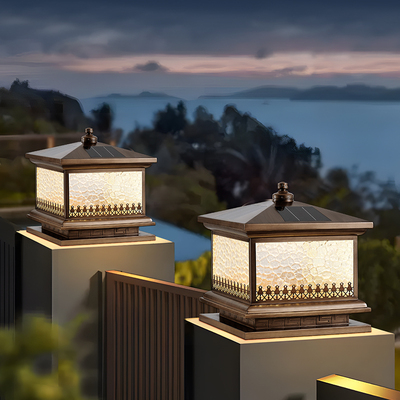 柱头灯全铜质感不锈钢户外防锈太阳能灯纯铜效果围墙灯质保五年