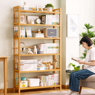 书架落地置物架书柜子家用书桌收纳一体靠墙边图书馆儿童客厅简易
