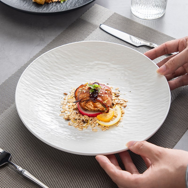 石纹汤盘日式陶瓷盘子碗家用高级感汤盘2024新款西餐创意碟子菜盘