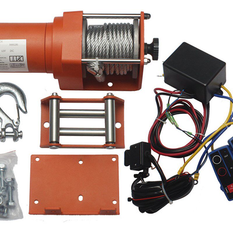 直流电12V钢丝绳电动绞盘 3000磅拉力可用于起重牵引 安全绞盘