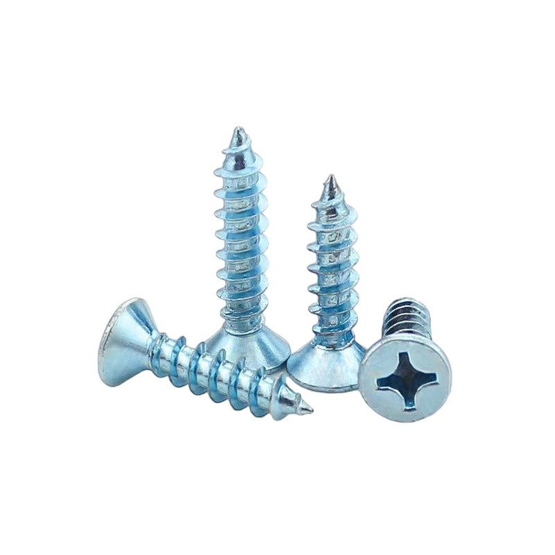 上海加硬镀蓝锌沉头自攻螺钉 碳钢十字槽木牙螺丝M4-M5平头自攻螺