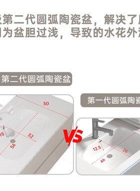 一体陶瓷深盆实木浴室柜组合子母抽屉圆弧智能镜柜洗漱台H006