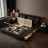 意式 极简小户型皮床1.5轻奢主卧软包双人婚床现代简约落地储物床