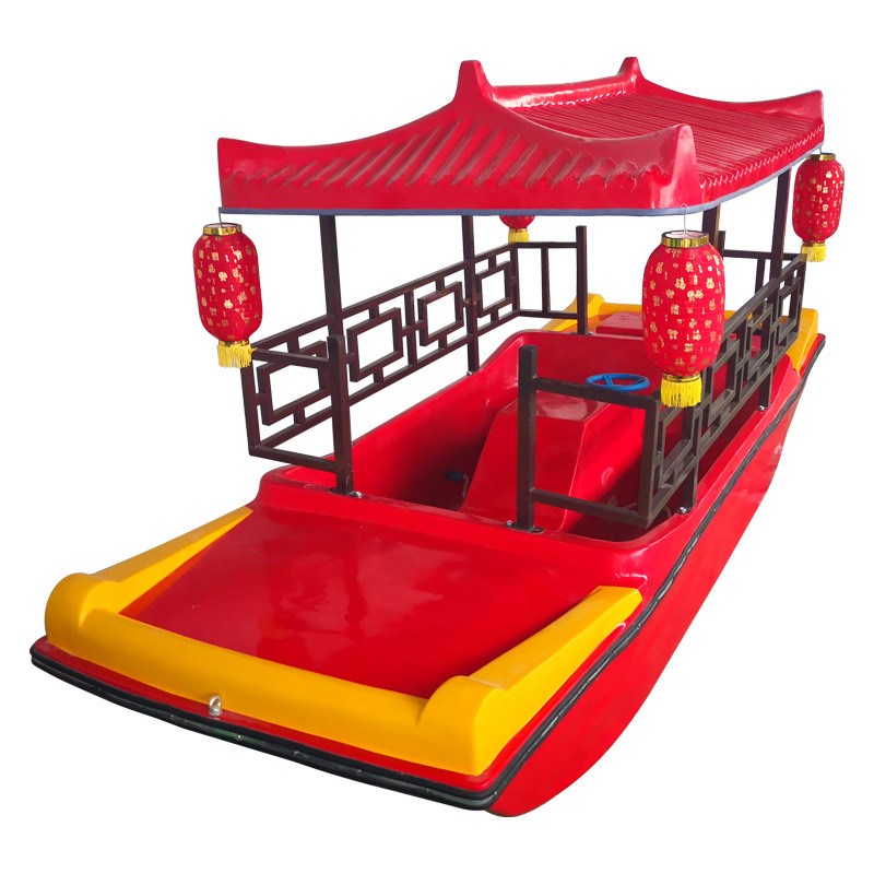 仿古画舫脚踏船公园游船 四人玻璃钢船 5人水上电动船 水上乐园船