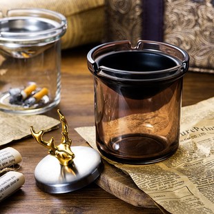 创意烟灰缸家用不锈钢漏斗防飞灰带盖办公室烟缸个性防风时尚烟盅