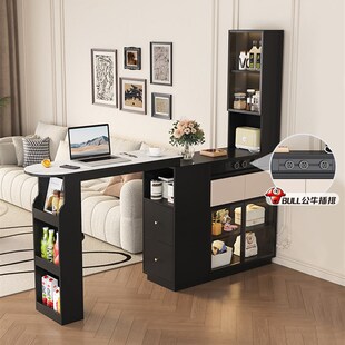 实木岩板伸缩吧台桌小户型岛台柜咖啡桌定制沙发旁隔断边柜家用