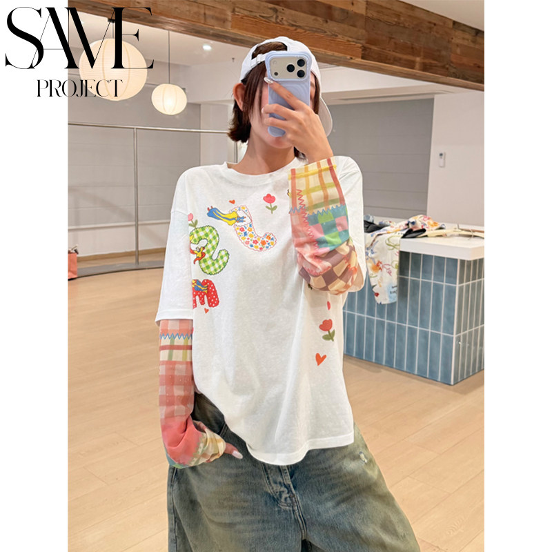 PJSM26FW格纹拼接长袖「多巴胺百家布字母印花补丁风休闲宽松版」