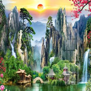 仙际堂画堂口画仙境现场壁画暗堂画小桥亭山水装饰画挂画