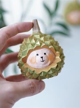 Joe/榴莲小熊小木雕金枕榴莲可爱桌面摆件见面礼创意新年礼物女生