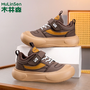 木林森童鞋2025秋冬新款加绒保暖儿童运动鞋中大童防滑休闲跑步鞋