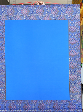 蓝色绿色绢布精装 堂单挂画装裱装饰画玄关书房 龙宫蓝底