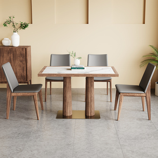 咖啡厅复古实木西餐厅日料店餐饮面馆饭店商用长方型岩板桌椅组合