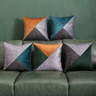 撞色科技布抱枕拼接抱枕客厅沙发抱枕样板间靠垫现代简约抱枕靠枕