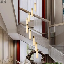 复式楼梯专用吊灯2025新款中式别墅楼梯间长吊灯loft公寓云石灯具