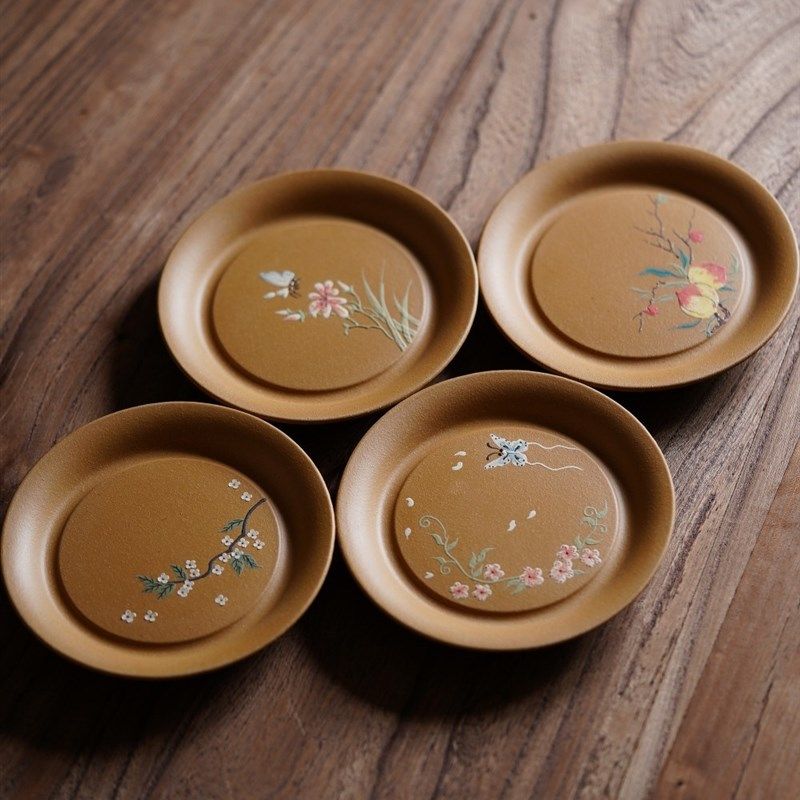 宜兴紫砂【泥绘茶杯垫壶托】壶承小茶盘原矿段泥百搭款茶壶托