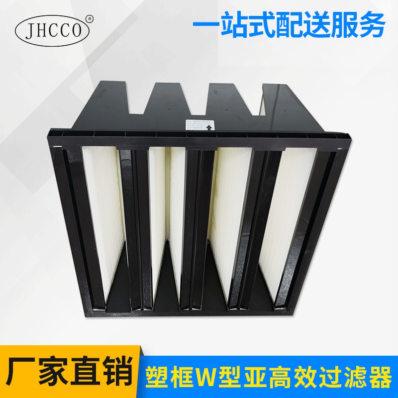 W型塑框镀锌框法兰式亚高效有隔板无隔板过滤器过滤网pp玻纤H10