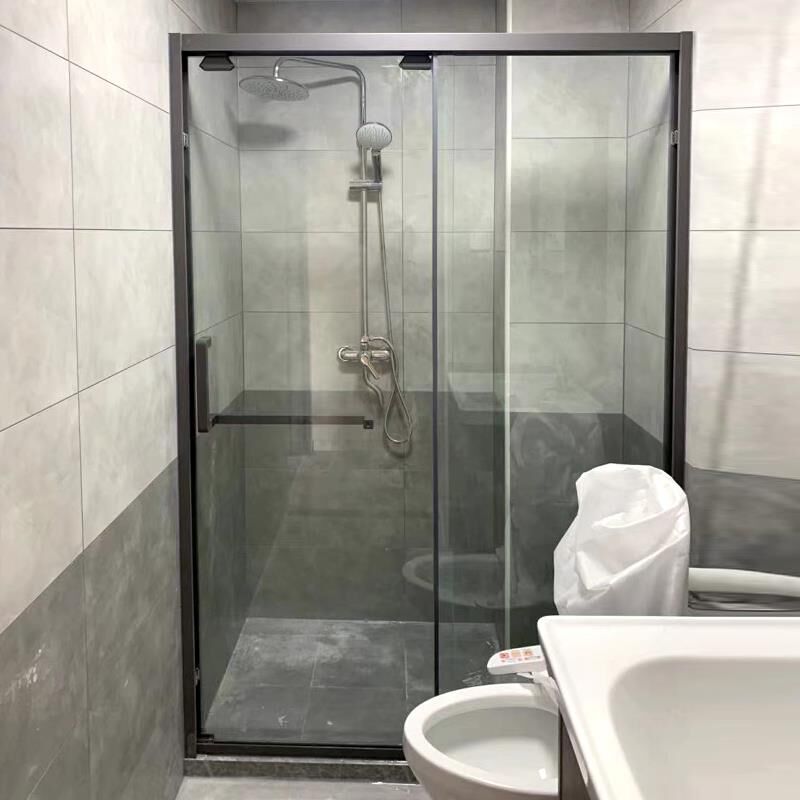 窄哑黑一字推拉沐浴屏风浴室钢化干湿分离移门