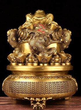 大号铜聚宝盆金蟾八方纳财四方招财进宝七星金蟾家居店铺柜台