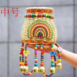 民族风新款儿童拍照手工竹编小背篓幼儿园舞蹈游戏道具儿童房装饰