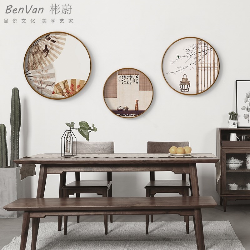 新日式圆形中国风玄关走廊装饰画壁画挂画入户餐厅进门.画客厅定图片