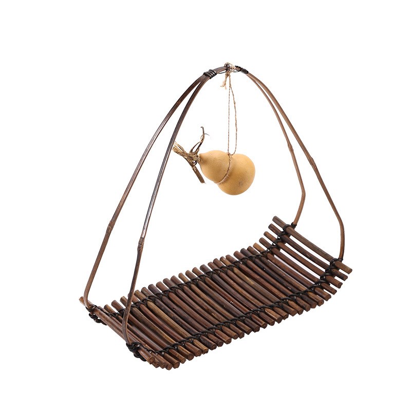 竹制品手工编织提篮创意家用摆件复古特色餐厅装饰竹排托盘点心盘