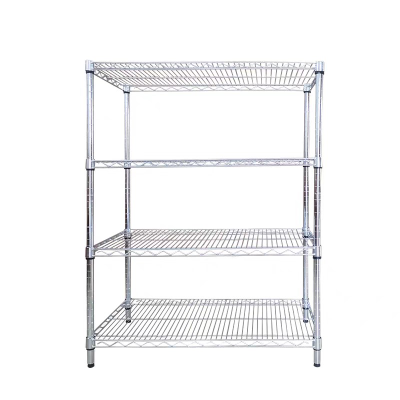 不锈钢货架镀铬网线料架车间仓库金属架子家用厨房置物架带轮花架