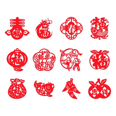 龙年新春元旦窗花剪纸图案底稿儿童手工DIY刻画幼儿园中国风剪纸