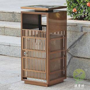 房地产大堂庭院室内户外电镀不锈钢单筒金属果皮箱垃圾桶方形纸篓