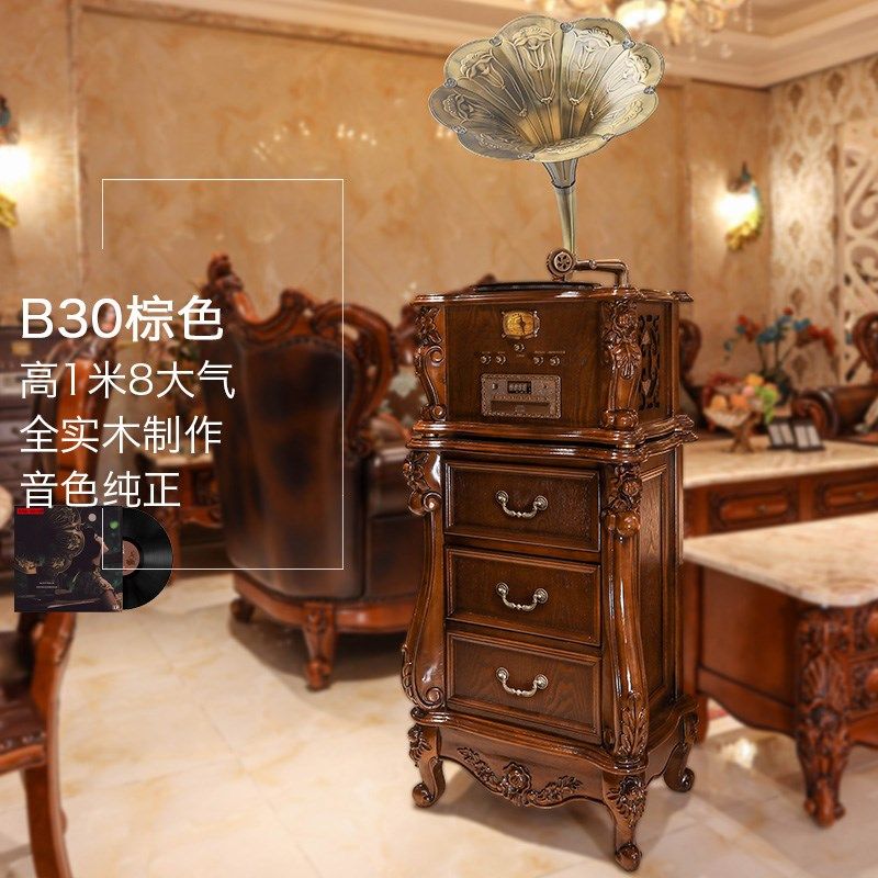 复古留声黑胶唱片客厅老式大喇叭响实木古典电唱