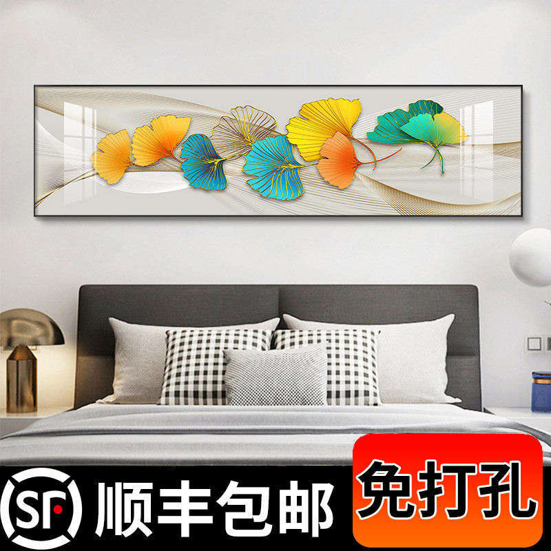 现代简约卧室床头挂画客厅装饰画轻奢银杏晶瓷画 主卧墙壁挂画图片