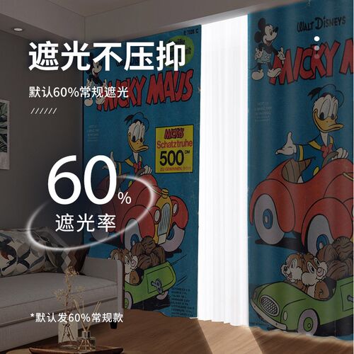 儿童房帘卧室飘复古奇爱杂志遮光帘免打遮挡帘
