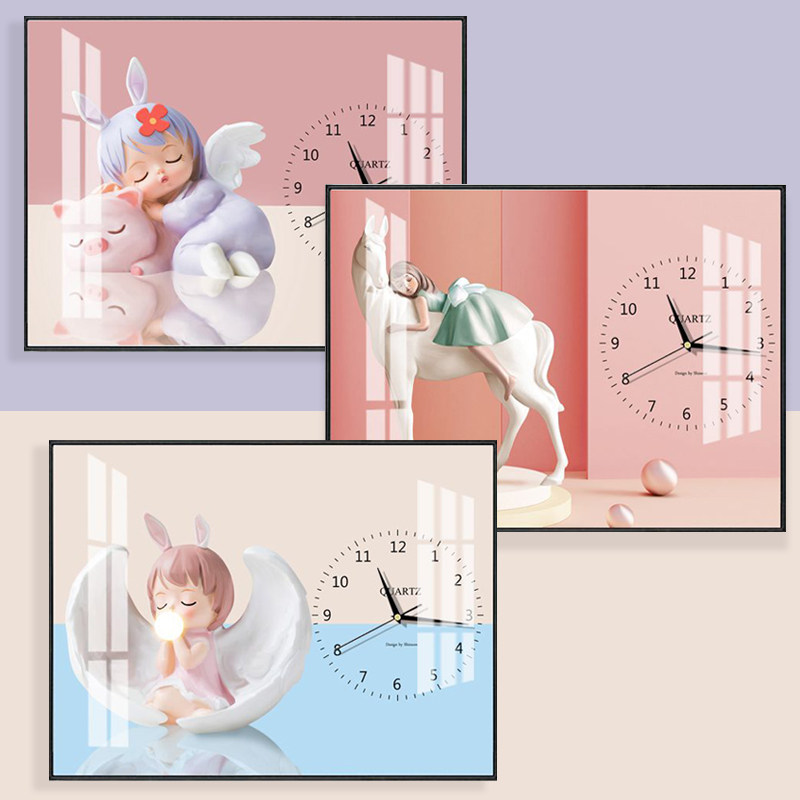 带钟表电表箱饰画钟遮挡箱电闸盒儿童挂画表配电箱挂钟