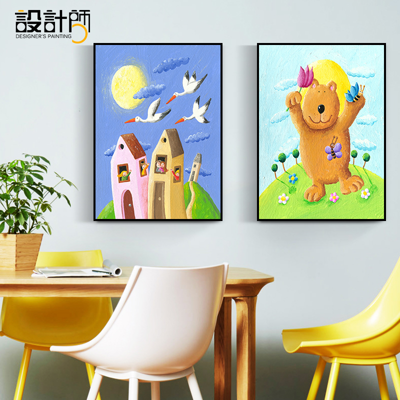 儿童房装饰画现代简约男孩女孩墙画卧室床头挂画房间创意卡通壁画图片