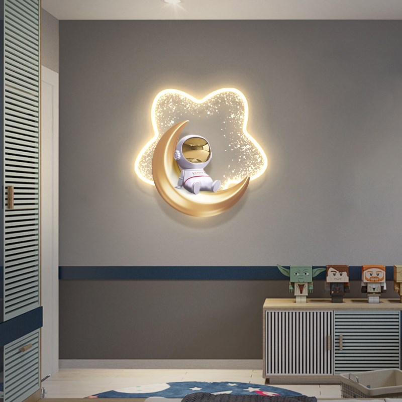 儿童房装饰画男孩女孩房间卧室床头立体发光温馨挂画宇航员壁灯画图片